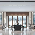 Modern Living Room Interior With Sofa Chairs Coffee Table And Floor to Ceiling Windows