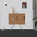 Wooden Console Cabinet With Drawer Open Shelf And Decorative Vase Dried Flowers In Modern Entryway
