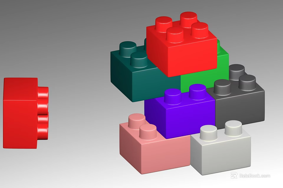Colorful Building Blocks With Various Colored Stacked Square Bricks In Different Shades 3d model 