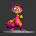 Cartoon Fox Like Creature Character With Vibrant Pink Orange Colors Standing On Circular Platform