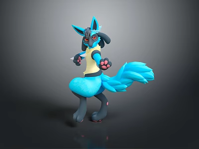 Game Character Blue Fox Like With Black Body Yellow Top Red Eyes And Pink Paws 3d model