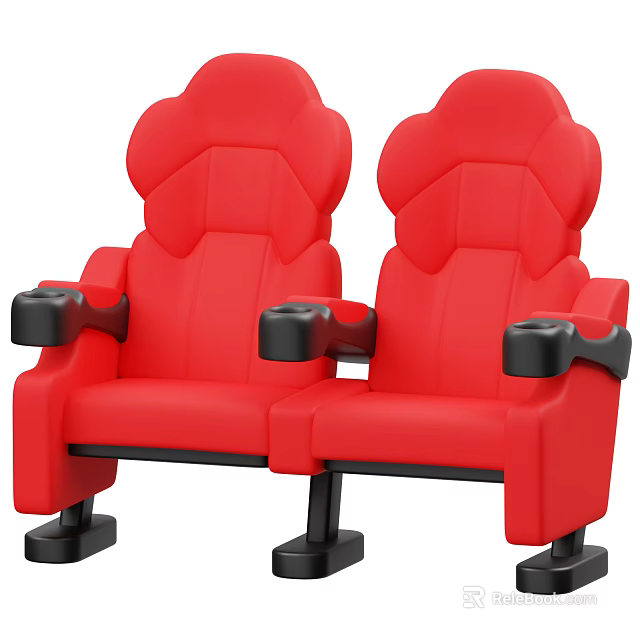 Red Theater Public Chairs With Side by Side Design Armrests Cup Holders And Black Bases 3d model 
