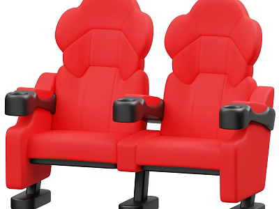 Red Theater Public Chairs With Side by Side Design Armrests Cup Holders And Black Bases 3d model