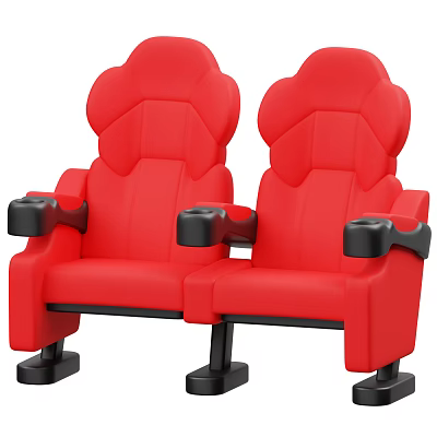 Red Theater Public Chairs With Side by Side Design Armrests Cup Holders And Black Bases 3d model