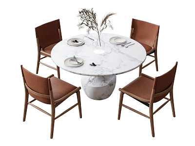 Dining Table and Chair Dining Chair Leisure Chair Plant Vase Round Table Dining Table Backrest Chair 3d model