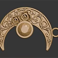 Golden Crescent Shaped Decorative Accessory With Rose Carvings And Central Gemstone