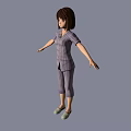 3D Female Character In Striped Pajamas With Short Hair And Arms Outstretched On Gray Background