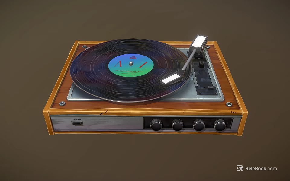 Vintage Musical Wooden Record Player With Vinyl Record Tonearm And Control Knobs 3d model