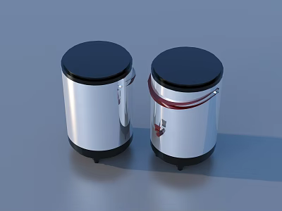 Modern Stainless Steel Trash Cans With Black Lids And Red Accent For Home Office Use 3d model