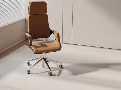 Modern Brown High Back Office Chair With Leather Upholstery And Swivel Wheels 3d model