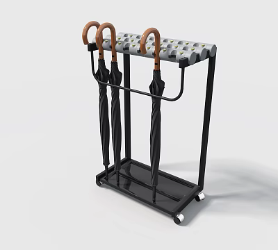 Practical Modern Umbrella Stand With Hanging Umbrellas Hooks And Wheels Design 3d model