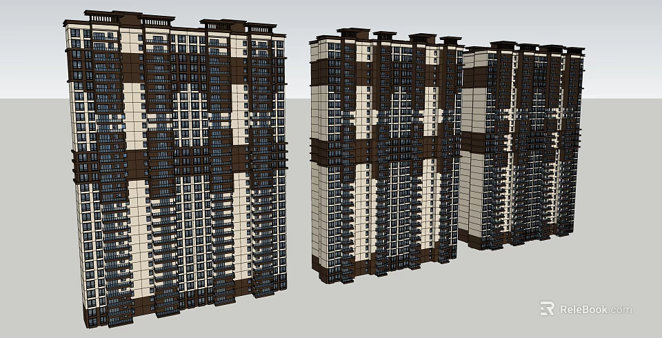 Row Of Modern High Rise Residential Buildings With Brown Beige Facade Design 3d model 