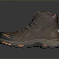 Brown Leather Hiking Boots With Laces Orange Sole And Durable Outdoor Design