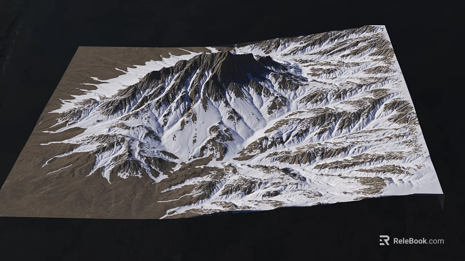 Garden Landscape with 3D Terrain Model Featuring Snow Covered Mountain Areas 3d model