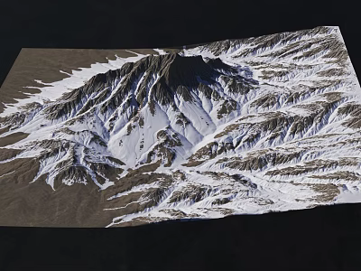 Garden Landscape with 3D Terrain Model Featuring Snow Covered Mountain Areas 3d model