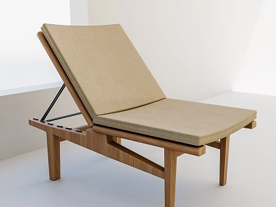 Modern Wooden Frame Lounge Chair With Beige Fabric Cushion In Bright Minimalist Room 3d model