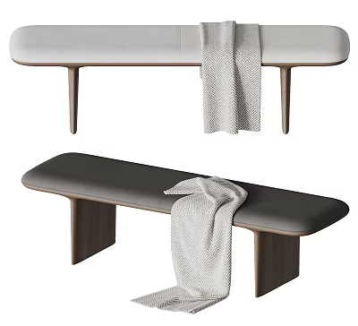 Light Gray and Dark Gray Sofa Bench with Upholstered Seat Wooden Legs and Blanket 3d model