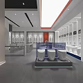 Modern Bathroom Showroom With Toilets Basins Display Shelves And Bright Lighting 3d model