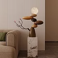 Decorative Ornament Set With Stacked Stones Branches Flowers On Marble Base For Living Room