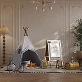 Cozy Playroom Interior With Tepee Tent Easel Stuffed Toys And Decorative Walls