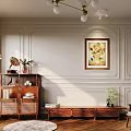 Classic Living Room With Paneled Walls Wooden Furniture Chandelier Artwork Floor Lamp And Rug