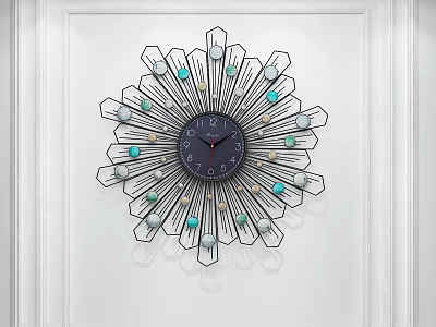 Modern Decorative Wall Clock With Radial Metal Frame And Turquoise Beads Design 3d model