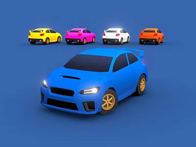 Blue Sports Car With Four Colorful Sports Cars In Different Colors On Blue Background 3d model