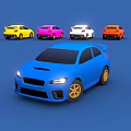 Blue Sports Car With Four Colorful Sports Cars In Different Colors On Blue Background