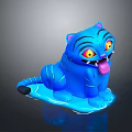 Cartoon Style Glowing Blue Tiger Toy With Sticking Out Tongue And Red Eyes