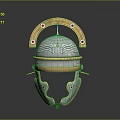 Ancient Weapon Helmet With Silver Gold Metal Arched Design Red Gemstones And Neck Guard