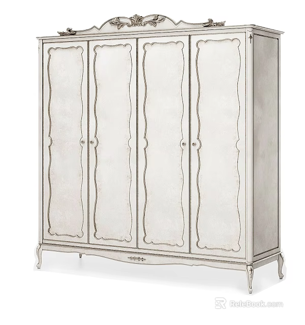 Elegant Classic Light Colored Wardrobe With Carved Panel Doors And Decorative Legs 3d model 
