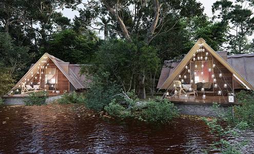 Modern Homestay Building Camping Building Lakeside Cabin Villa 3d model