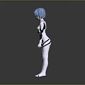 Anime Character With Blue Hair In White Bodysuit Colorful Stripes And Symbol