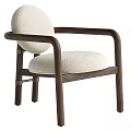 Accent Chair With Cream Fabric Cushion Backrest And Walnut Wood Armrests Frame Modern Minimalist Design