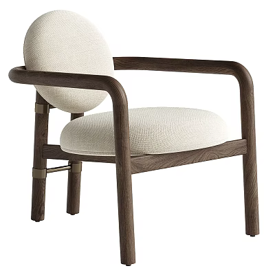 Accent Chair With Cream Fabric Cushion Backrest And Walnut Wood Armrests Frame Modern Minimalist Design 3d model