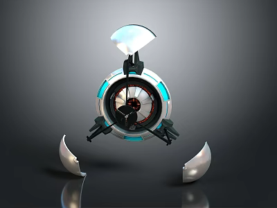 Advanced Cosmic Spacecraft Component With Circular Design And Blue Ring Structures 3d model