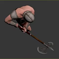 Muscular Armored Warrior Holding Battle Axe With Helmet In Standing Pose