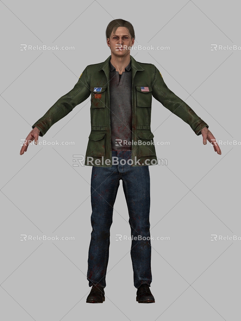 Middle-aged men men short hair coat jacket middle-aged men jeans handsome foreigner shoes clothes 3d model