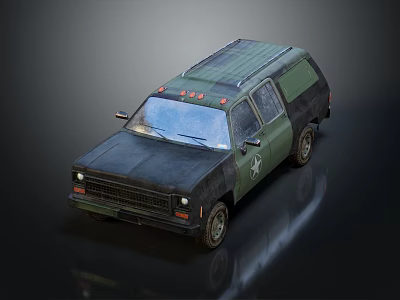 Military Green Utility Vehicle With Rugged Exterior Roof Rack And Front Design 3d model