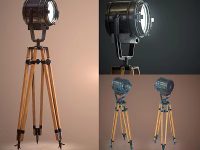 Vintage Tripod Floor Lamp With Metal Shade And Wooden Legs Design 3d model
