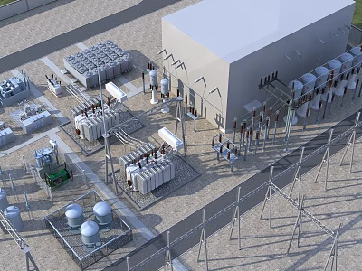 Industrial High Voltage Outdoor Substation With Transformers Metal Structures And Equipment 3d model