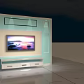 Light Blue And White TV Background Wall With Decorative Panels TV Stand And Bright Decor