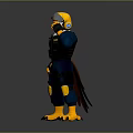 3D Eagle Character In Blue Combat Suit With Headphones Goggles And Yellow Claws