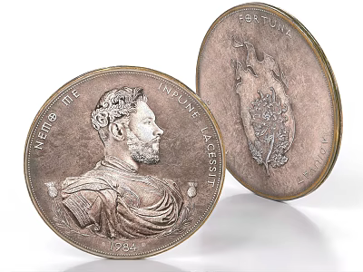 Antique 1887 Victoria Regina Coins With Portrait And Floral Design 3d model