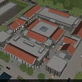 School Building Complex With Circular Dome Red Brick Walls Archways And Courtyard 3d model
