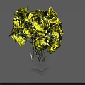 Clear Cut Glass Vase With Square Base Displaying Bouquet Of Yellow Roses And Green Leaves