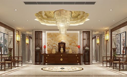 new chinese style buddha hall villa buddha hall 3d model