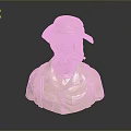 Metallic Bust Sculpture With Hat Beard And Dark Background Reflection