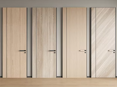 Modern Wooden Swing Doors With Different Wood Grain Patterns And Metal Handles 3d model