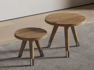 Modern Round Nesting Side Tables With Wooden Top And Three Metal Legs 3d model